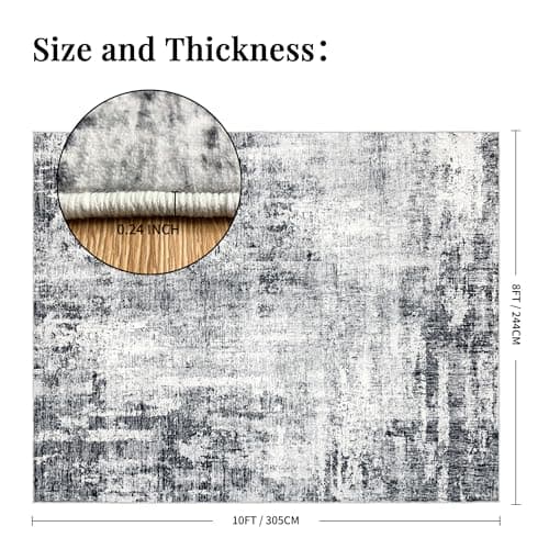Ruicharm Washable 8x10 Area Rug: Modern Large Rugs for Living Room Dining Room Bedroom Office Indoor - Non-Slip Carpet Home Decor - 8x10 Black Grey - Thumbnail 2