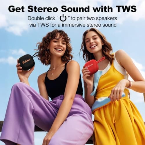 Bobtot Portable Bluetooth Speakers Wireless - IPX7 Waterproof Shower Speaker with 16 Hours Playtime, Loud Stereo Sound, TWS, Built-in Mic, Mini Size with Lanyard to Carry, Red - Thumbnail 6