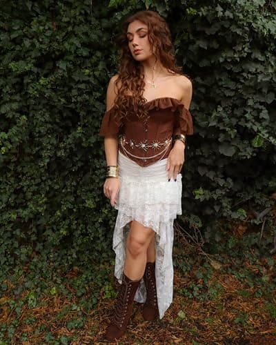 Scarlet Darkness Vintage Corset Tops for Women Renaissance Corset Boned Overbust Bodyshaper Top Brown 12 - Thumbnail 5