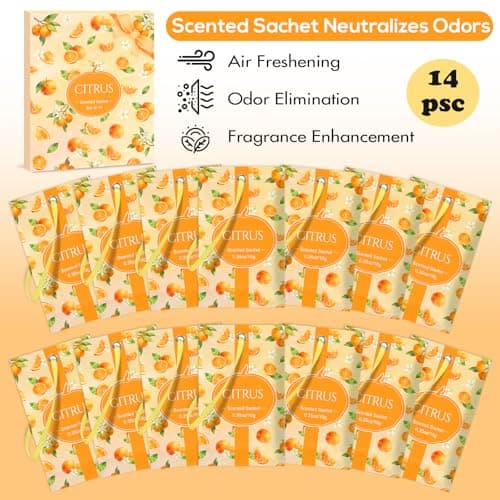 SCENTORINI Scented Sachets for Drawers and Closets, Citrus Scent 14 Pack, Long-Lasting Sachets Bags Wardrobe Freshener for Dresser, Closets, Clothes Storage, Suitcases - Thumbnail 3