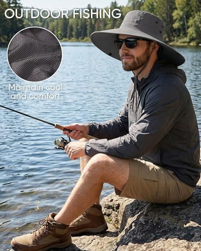 Sun Hats for Men Fishing Hat Outdoor Hiking Beach Summer Hats (Dark Gray) - Thumbnail 4