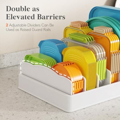 Lifewit Kitchen Cabinet Organizer for Food Contanier Lid, Lid Holder with 6 Adjustable Dividers & 7 Sections for Pantry Organizers and Storage, Home Drawer Organization, Large, 13" x 10" - Thumbnail 6