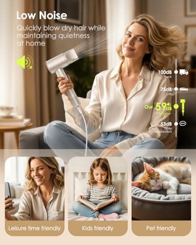 Ionic Hair Dryer with Diffuser - 160000RPM High-Speed Blow Dryer, 500 Millons Ions Frizz Free, Fast Drying for Women, Lightweight, Quiet, Professional Dryer for Curly or Straight Styles, Gift Idea - Thumbnail 6