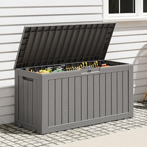 NBYSGO Outdoor Storage Box, Resin Deck Boxes Indoor and outdoor, Waterproof Storage Box Lockable Lid (Grey, 75 Gallon)