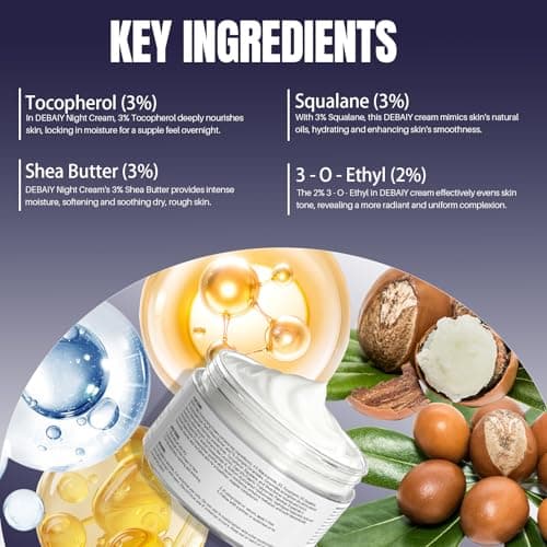 DEBAIY Night Cream Moisturizer Face with 3% Tocopherol, 3% Shea Butter, 2% Vitamin C, 1% Ceramides Boosts Skin Barrier for All Skin Types (3.53oz/100g) - Thumbnail 3