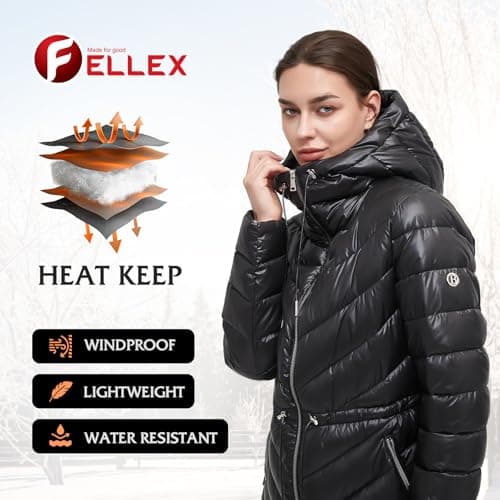 BINACL Women's Thickened Modern Glossy Down Alternative Jacket, Extreme Cold Big Hood Winter Warm Shiny Padded Coat Outwear Parka Puffer Cotton Padding Outwear Workout Training Ski Jacket(Black M) - Thumbnail 5
