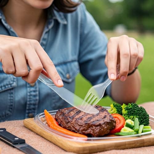 OLLII Plastic Silverware 300 Count Heavy Duty Disposable Clear Cutlery Set 120 Forks 120 Spoons 60 Knives for Parties Picnics Wedding Events Gatherings Daily - Thumbnail 5