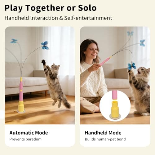 JoyBruko Interactive Cat Toys for Indoor Cats, Automatic Cat Wand Toy Enrichment for Bored Kitten, Spin Butterfly with Self-Holding Suction Base, Rechargeable Electric Moving Feather Stimulating Toy - Thumbnail 6
