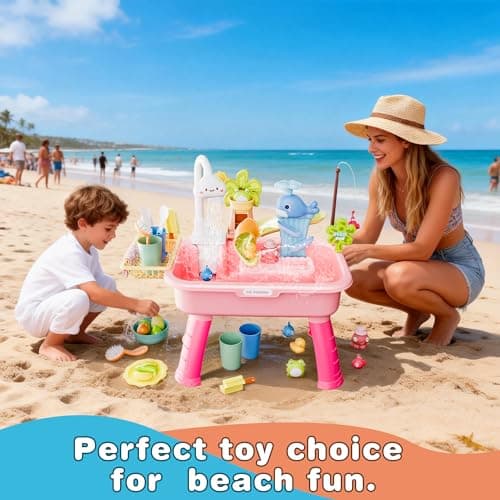 Cosminy 2026 Upgraded Water Table for Toddlers 1-3, Kids Play Sink with Running Water, Toddler Kitchen Sink Toy with Pump, Fishing Game & Sensory Water Play Toys for Boys Girls (Pink) - Thumbnail 6