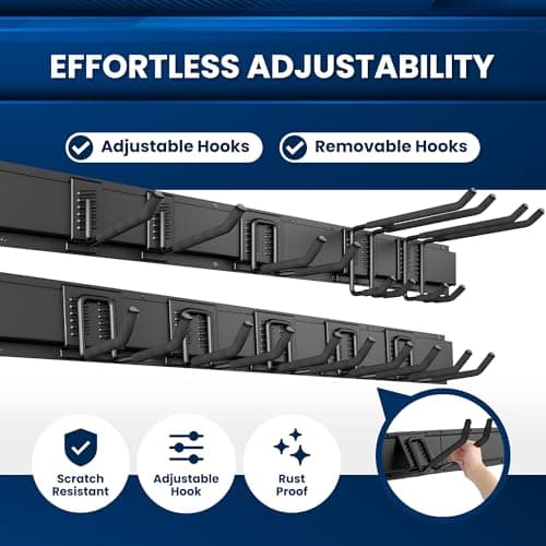 SUKIZZ 64'' All-Metal Garage Tool Organizer Wall Mount – Heavy-Duty Tool Rack Holds 680 lbs, Adjustable Hooks for Garage, Yard, and Garden Equipment - Thumbnail 4