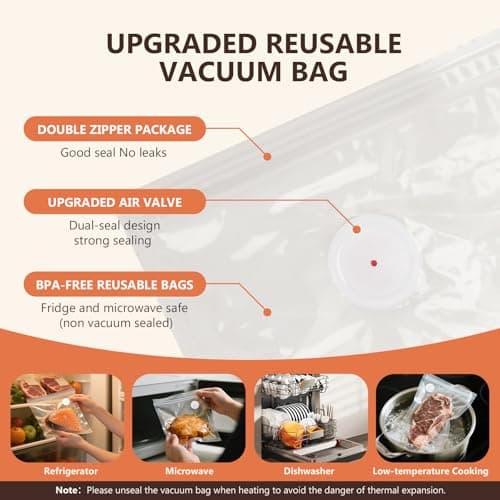 Kayiant Vacuum Sealer For Food (Compact Vacuum Sealers+30 Reusable Vacuum Bags), Powerful Handheld Vacuum Sealer for 10X Preservation & Fresh - Thumbnail 4