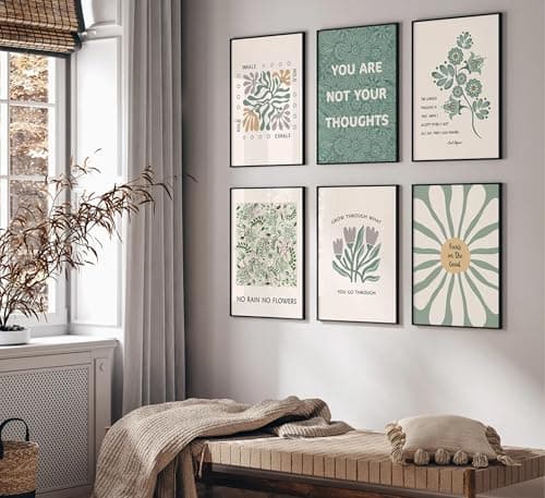 Wavkkey 6 Pcs Mental Health Wall Art Psychology Therapy Motivational Quotes Green abstract Boho floral Pictures Poster Wall Decor Canvas Print Artwork for Bedroom Office Home Decoration - Thumbnail 6