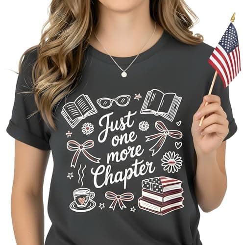 Women's 4th of July Patriotic Shirts Just One More Chapter Book Lover T-Shirt American Flag Reading Tee Summer Tops - Image 1