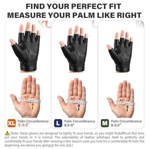 Aegend Large Sheepskin Fingerless Driving Gloves, Breathable Premium Leather Gloves, Black Motorcycle & Cycling Gloves for Men and Women - Thumbnail 3