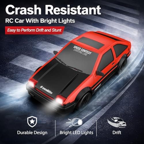 Remote Control Car RC Drift 2.4GHz 1:24 Scale 4WD 15KM/H High Speed Model Vehicle with LED Lights Drifting Tire Racing Sport Toy for Adults Boys Girls Kids Gift 2Pcs Rechargeable Batteries - Thumbnail 5