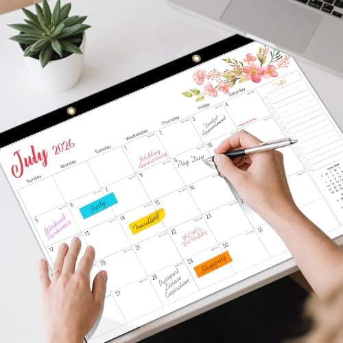 Tcamp Desk Calendar 2026-2027, 18 Months Desktop Calendar from July 2026 to December 2027, Large 17" x 12" Wall Calendar with Julian Dates, Desk Planner for Home School Office Desktop - Thumbnail 2