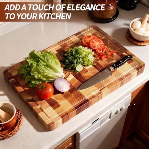 Lavstow Acacia Wood Cutting Board for Kitchen, Large Solid Wood Chopping Board with Grooves & Handles, for Meat, Vegetables, Fruits, Fruits 14.96" x 10.24" x 0.87" - Thumbnail 4