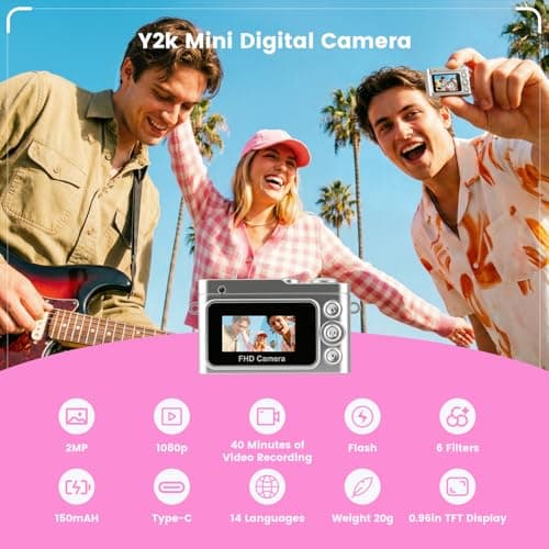 Mini Keychain Camera, 1080P Y2k Retro Camcorder with 0.96" Screen, Teens Portable Video Recorder for Vlog&Party&Gifts, Small Vintage Pocket Keychain Digital Camera with Flash, 32G SD Card, Type-C,Pink - Thumbnail 2