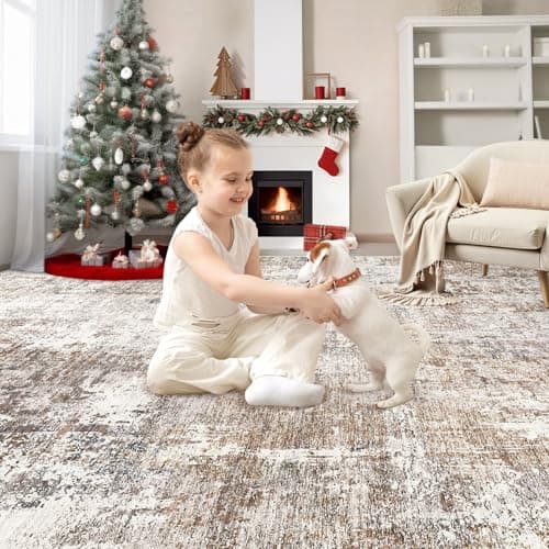 UERMEI Area Rug Living Room Rugs - Washable Neutral Modern Abstract Soft Thin Rug Indoor Floor No Slip Rug Carpet for Bedroom Under Dining Table Home Office Decor - Brown/Grey/Red - 5x7 - Thumbnail 3