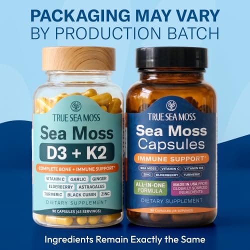 TrueSeaMoss Sea Moss Capsules – Immune Support – Sea Moss, Vitamin C, D3, Elderberry, Zinc, Turmeric, Astragalus – 90 Capsules (45 Servings) - Thumbnail 2