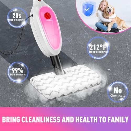 Steam Mop, Detachable Handheld Steam Cleaner with 10-in-1 Multipurpose Accessories, Two-sided Mop, Double Cleaning Area, Multi Surfaces Steamer for Wood Floor, Tile, Window, Clothes, Furniture & Grout - Thumbnail 4
