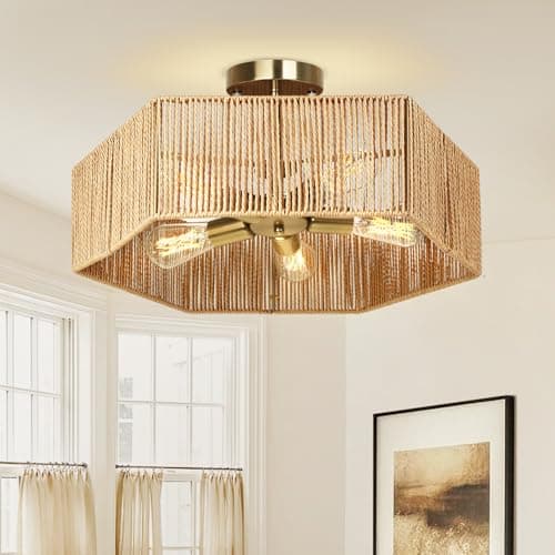 Tadpole Jump Boho Light Fixtures 5-Light Rattan Light Fixture 21.2" Bohemian Ceiling Light Fixture for Bedroom Living Room Dining Room, Bulb NOT Included - Image 1