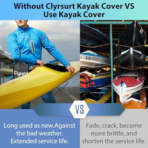Clyisrut Waterproof Kayak Cover Accessories, Boat Outdoor Oxford Storage Marine Cockpit Dust Cover UV Protection Ultra Strong Sunblock Shield for Fishing Boat Kayak Canoe (13.4-14.7FT, Black) - Thumbnail 6