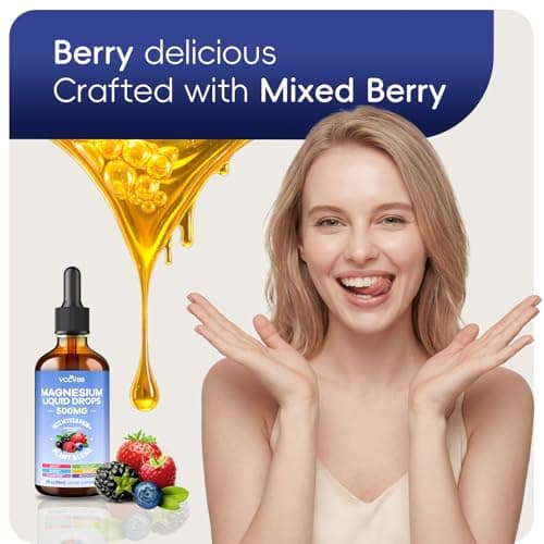 Magnesium Glycinate Liquid Drops, Magnesium Complex with Malate Taurate Citrate Complex & Vitamin D3, B6, K2 L-Theanine, Plant Blend for Sleep, Bone, Muscle, Nerve Non-GMO (500mg-Berry Flavor) - Thumbnail 4