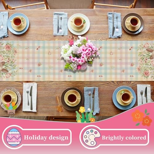 Oeyliz Easter Table Runner Bunny Rabbit Easter Kitchen Dining Table Decoration Table Runners 13x72 Inches Spring Table Runners Table Decoration for Home Party Decor Multicolors‌ - Thumbnail 2