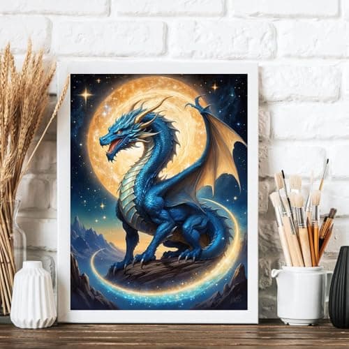 Ekuxom Dragon Diamond Art Kits for Adults, 5D Moonlight Diamond Painting Kits for Adults, DIY Full Round Drill Diamond Dot Gem Art for Craft Home Wall Decor Gift 12x16 inch - Thumbnail 3