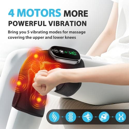 Cordless Heated Knee Massager for Pain Relief, FSA Eligible HSA 2026 Upgrade 4-Motor Full-Coverage Vibration & Heat, XL Heating Knee Brace for Targeted Pain Relief in Knee, Shoulder & Elbow, 5 Heat Levels & 5 Massage Modes - Thumbnail 4