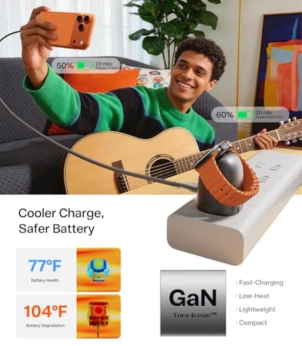 TORRAS Flasheye for Apple Watch Charger & iPhone Charger, 2-in-1 GaN 45W Phone Charger Fast Charging, 90° Foldable USB C Wall Charger Block for iPhone 17/16/15,iPad,MacBook,AirPods,Android, Space Grey - Thumbnail 4