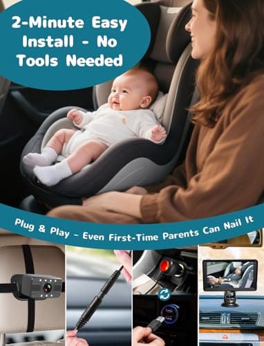HUBOOK Dual Baby Car Camera, 7" 1080P Split Screen Baby Car Monitor with Night Vision, Rear Facing Car Seat Camera for 2 Kids Newborn Toddlers Travel Safety - Thumbnail 3