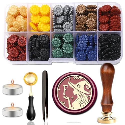 YOLAKIS Alphabet F Wax Seal Stamp Kit Magical Girl Style Initial Letter F Wax Stamp Brass Head Ideal for Decorating Christmas Cards Envelopes Gift Wraps Wedding Invitations(Kit F) - Image 1