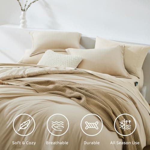 WRENSONGE Super King Plus Size Comforter Set- 7 Pieces Beige Bed in a Bag Super King Plus with Fitted Sheet, Flat Sheet, 2 Pillow Shams, and 2 Pillowcases- Warm Bed Set for All Season - Thumbnail 6