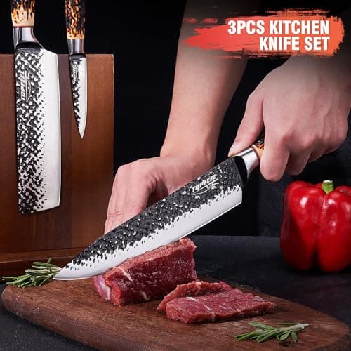 Topfeel kitchen knife set, 3 PCS Japanese Chef Knife Set, Hand Forged High Carbon Stainless Steel Knives Sets，Ultra Sharp Professional Chef Knives Sets with Unique Antler-like Handle - Thumbnail 3