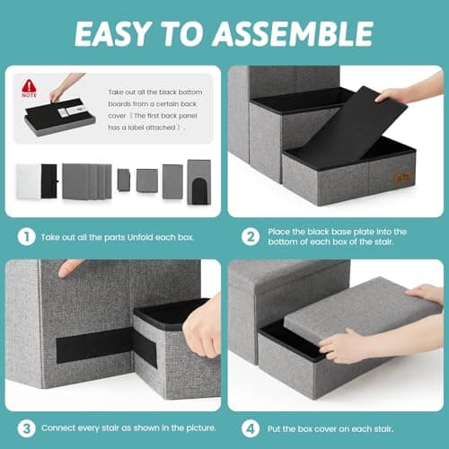 Dog Stairs with Storage, 4-Step Wider Sturdy Dog Steps for Small/Medium/Large Dogs and Older Cats, Doggie Ramp with Condo for Bed/Couch/Car Hold Up to 180 lbs (22.6" H, Grey) - Thumbnail 5