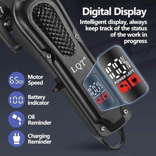 LQT® Men's Professional Hair Clippers Kit，Cordless & Corded Barber Clippers Set，Grooming Rechargeable Beard Trimmer with Adjustable Blade Black - Thumbnail 4