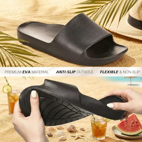 SKETOE Arch Support Slides for Women and Men Recovery House Sandals for Men Soft and Comfortable Summer Beach Shoes Slippers Women Black - Thumbnail 2