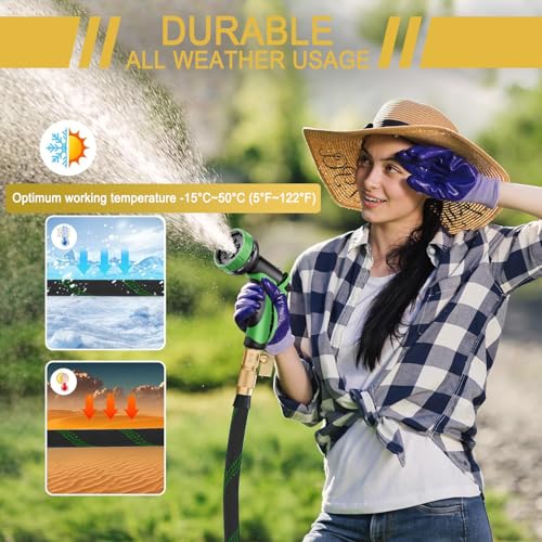 Garden Hose 25 ft, Leak Proof, Kink-Free Water Hose with 10 Function Spray Nozzle, Lightweight, Flexible, Fabric Portable Hose for Gardening, Green - Thumbnail 6