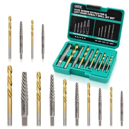 OSTTE Screw Extractor Set 14Pcs, Bolt Extractor Kit with Left Hand Drill Bits Set, Easy Out Tool for Removing Stripped Screws & Broken Bolts, 35# Cr-Mo & 6542 HSS Steel