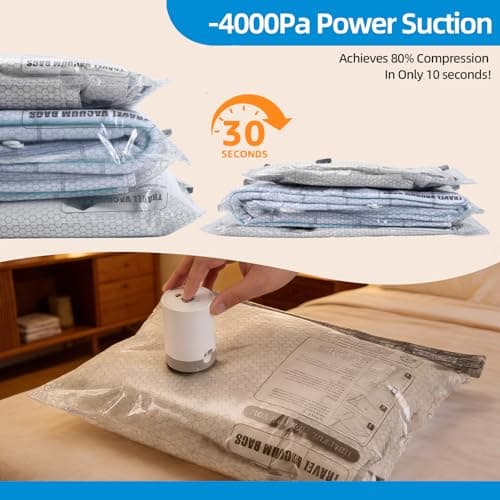 Vacuum Bags For Travel With Rechargeable Air Pump 15 Pack Compression Packing Bags for Luggage, Carry-On Space Saver for Clothes, Ideal for Dorm Living & Small Space Storage - Thumbnail 4