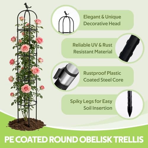 Jesosia Obelisk Trellis for Climbing Plants Outdoor - Heavy Duty Plastic Coated Steel Core Garden Arch Metal Trellis - Rustproof Tomato Cage Vertical Plant Support for Vines Vegetables Flowers Indoor - Thumbnail 2