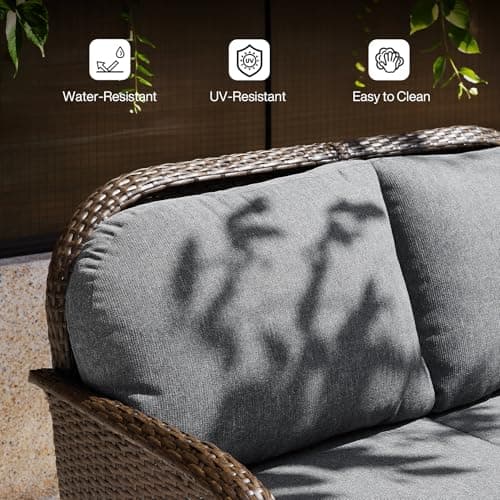 Tribesigns 5-Piece Outdoor Wicker Patio Furniture Set with 2 Swivel Chairs, 1 Loveseat & 2 Tables, Wicker Patio Chair Set with 26.8'' Deep Seat, Luxury Conversation Set for Porch, Yard, Brown/Gray - Thumbnail 5