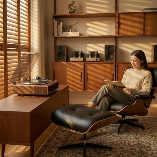 Arkrocket Huygens High Fidelity Bluetooth Record Player with Built-in Speakers Belt Drive Vinyl Turntable with Moving Magnet Cartridge, Bluetooth Input Output and Aux-in (Huygens Walnut) - Thumbnail 4