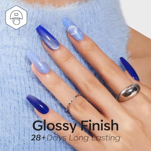 modelones Hema Free Gel Nail Polish, 6 Colors 2026 Spring Pastel Royal Navy Sky Icy Klein Blue Glitter Gel Polish Galaxy Dark Blue 9D Cat Eye Nail Polish with Magnet Soak Off Led Nail Art Kit - Thumbnail 4
