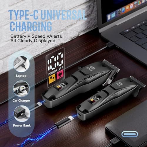 QQTIN Hair Clippers for Men Professional, Cordless Clippers and Trimmers Set for Hair Cutting, 8500RPM Rechargable Electric Hair Trimmer for Self-Haircut and Family Use (Black) - Thumbnail 5