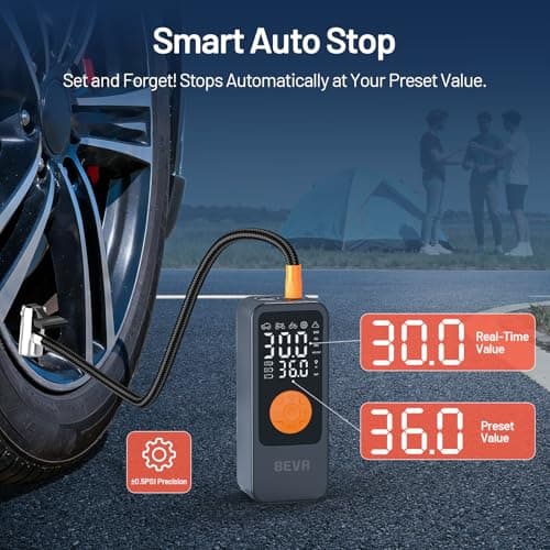 BEVA Tire Inflator Portable Air Compressor, 4X Faster Inflation Air Pump with Digital Pressure Gauge, 150PSI Cordless Tire Inflator with LED Light for Car, Electric Bikes, Motorcycle, Bike, Ball - Thumbnail 3