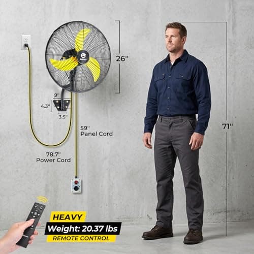 FUGOO 24" Quiet Outdoor Oscillating Wall Mount Fan With Remote Control,All Sealed BLDC Motor,4-Speed Waterproof Outdoor Fan, Heavy Duty Industrial Wall Fans for House,Patios,Garage,Warehouse 5000CFM - Thumbnail 4