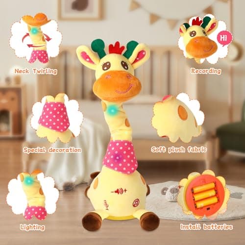 LUKETURE Dancing Talking Giraffe Toy Stuffed Plush, Cute Interactive Talking Giraffe Gift for Girls Boys Kids, Musical Baby Toys Singing 10 Children's Song Repeats What You Say (Dancing Giraffe) - Thumbnail 4